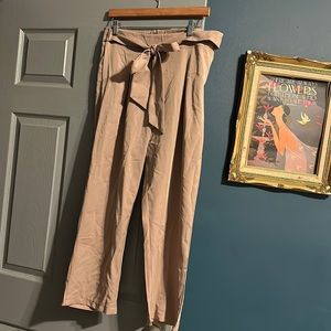Pleated, tie front, zip back, taupe pants. SHEIN. Xl